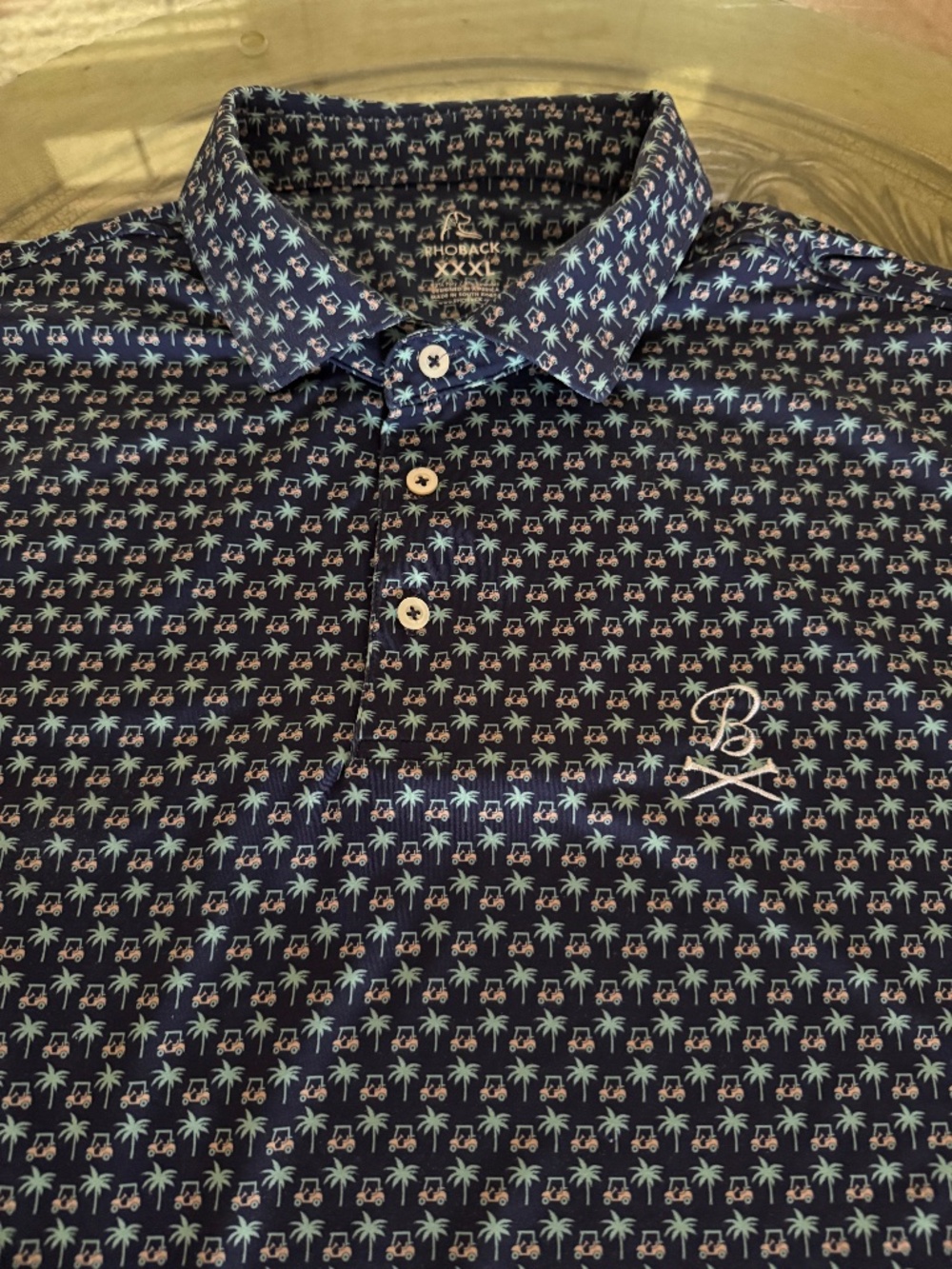 Rhoback Men’s Performance Polo “The Koopa” Palm Tree Golf Cart Size Large XXXL